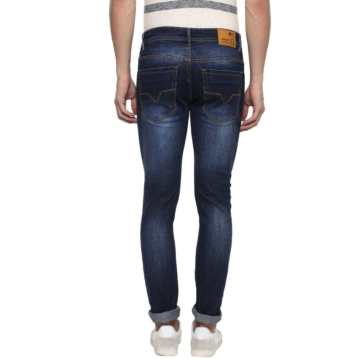 Urbano Men's Heavy Distressed/Ripped Blue Slim Fit Stretch Jeans