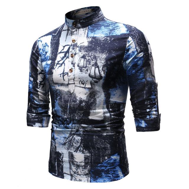 Chemise imprimée automne jeunesse de style national pour hommes