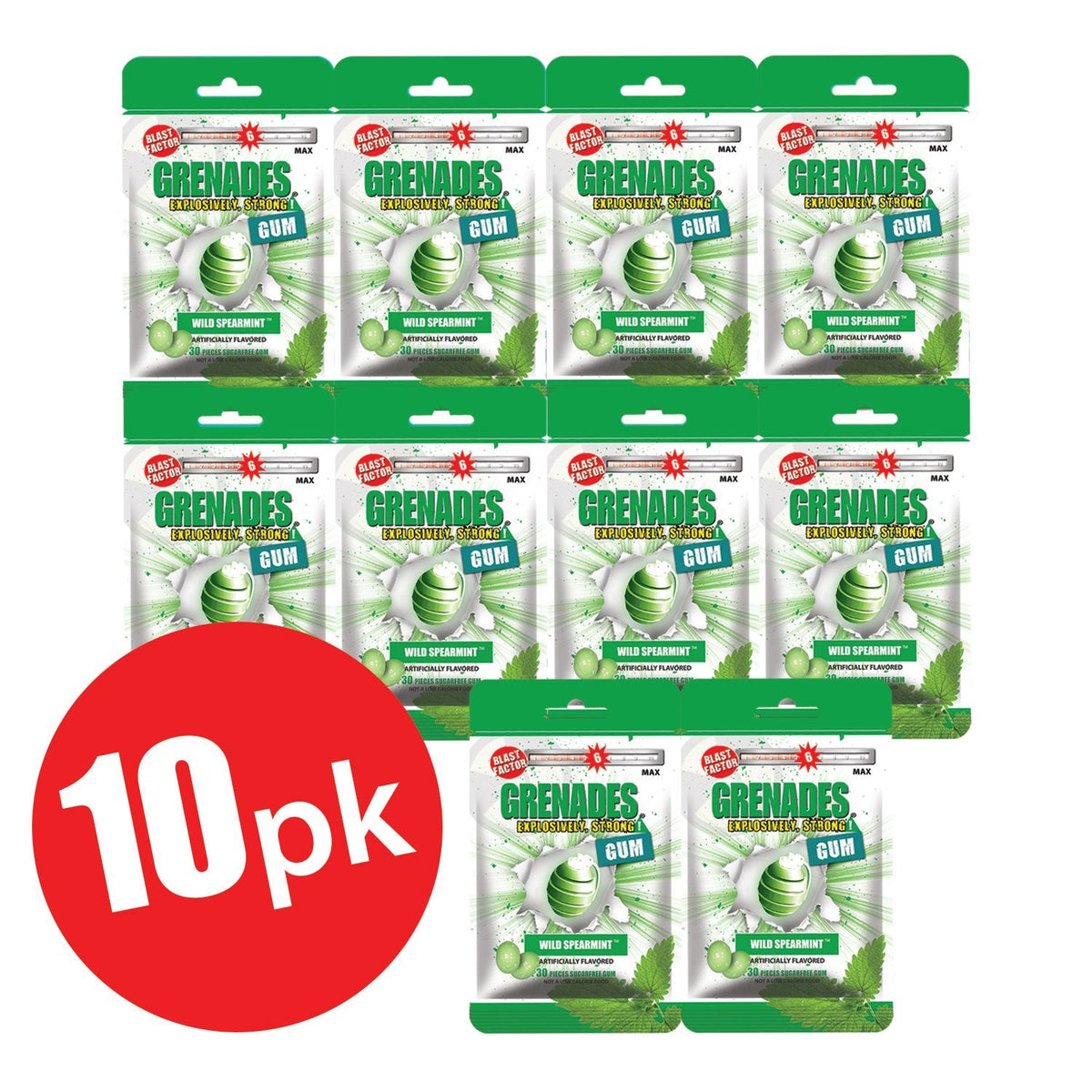 Grenades Gum - 10pk Single Flavor Bundle Pack - 8 Flavor Options - 300 pcs