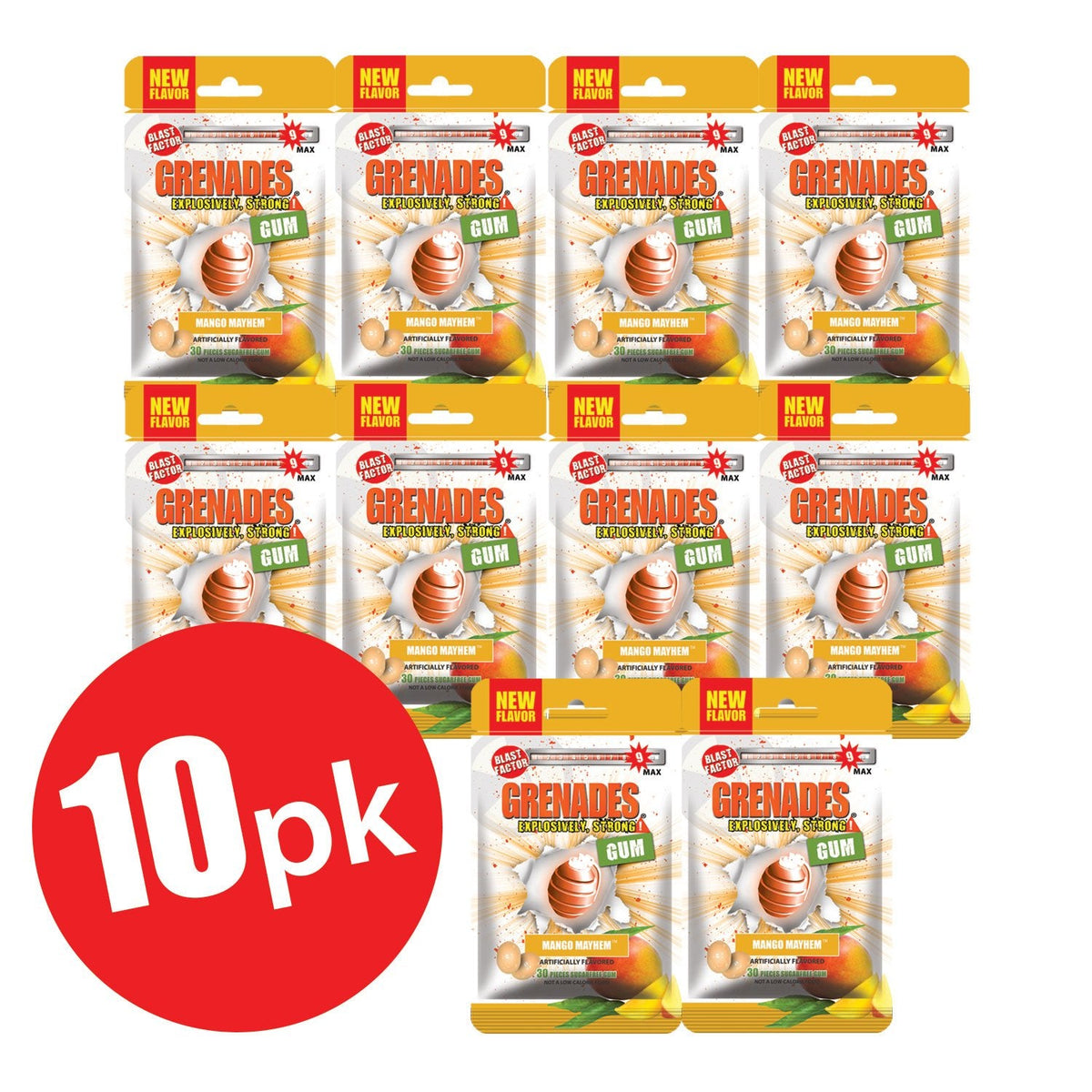 Grenades Gum - 10pk Single Flavor Bundle Pack - 8 Flavor Options - 300 pcs