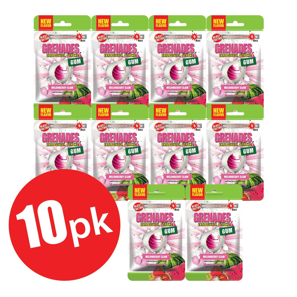 Grenades Gum - 10pk Single Flavor Bundle Pack - 8 Flavor Options - 300 pcs