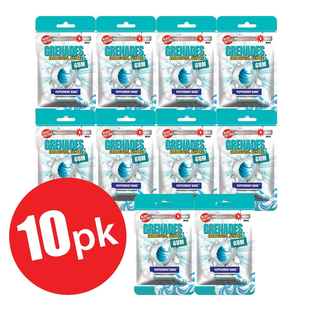 Grenades Gum - 10pk Single Flavor Bundle Pack - 8 Flavor Options - 300 pcs