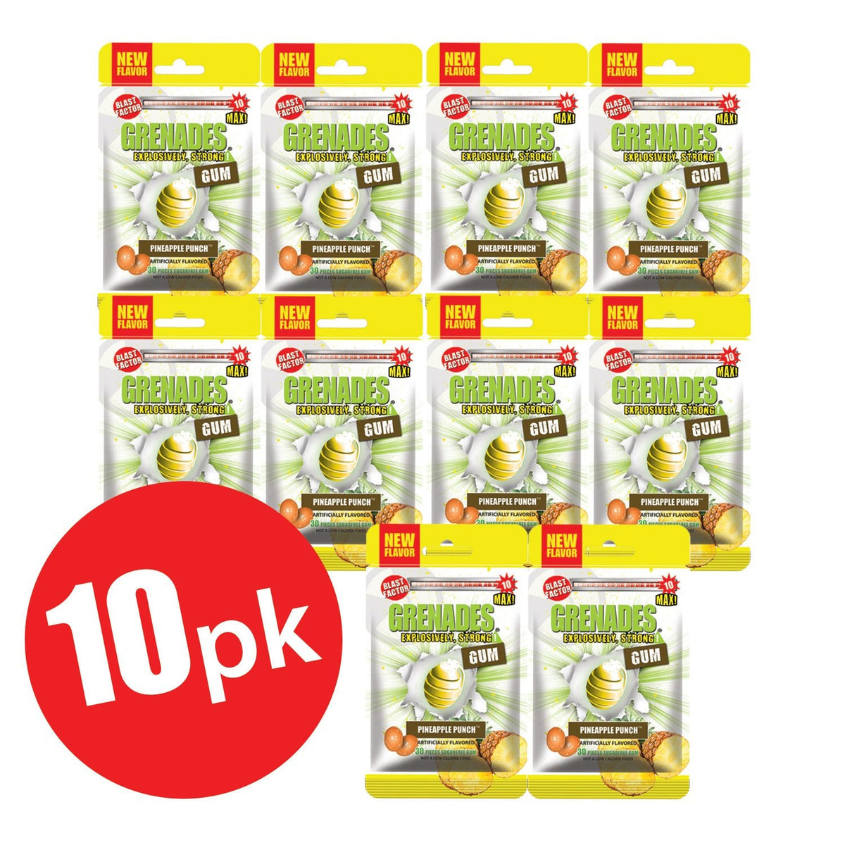 Grenades Gum - 10pk Single Flavor Bundle Pack - 8 Flavor Options - 300 pcs