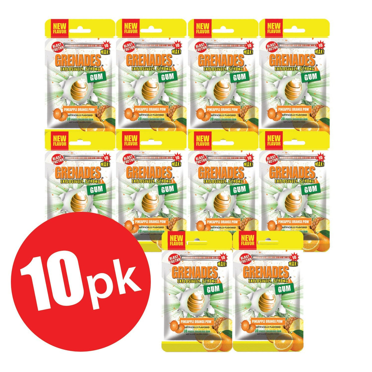 Grenades Gum - 10pk Single Flavor Bundle Pack - 8 Flavor Options - 300 pcs