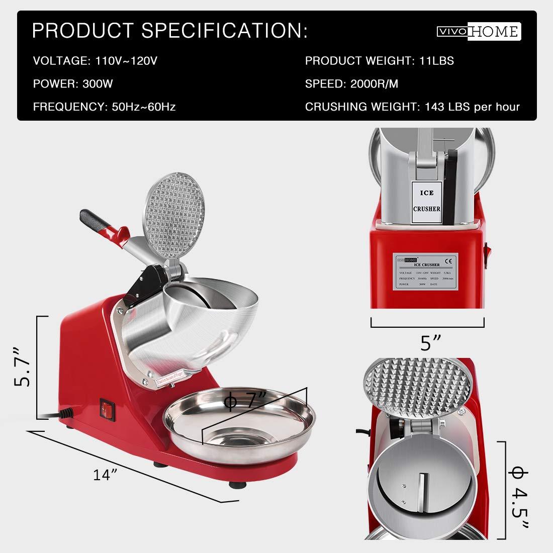 VIVOHOME Électrique Ice Shaver Snow Cone Maker Machine Silver 143lbs/hr pour usage domestique et commercial