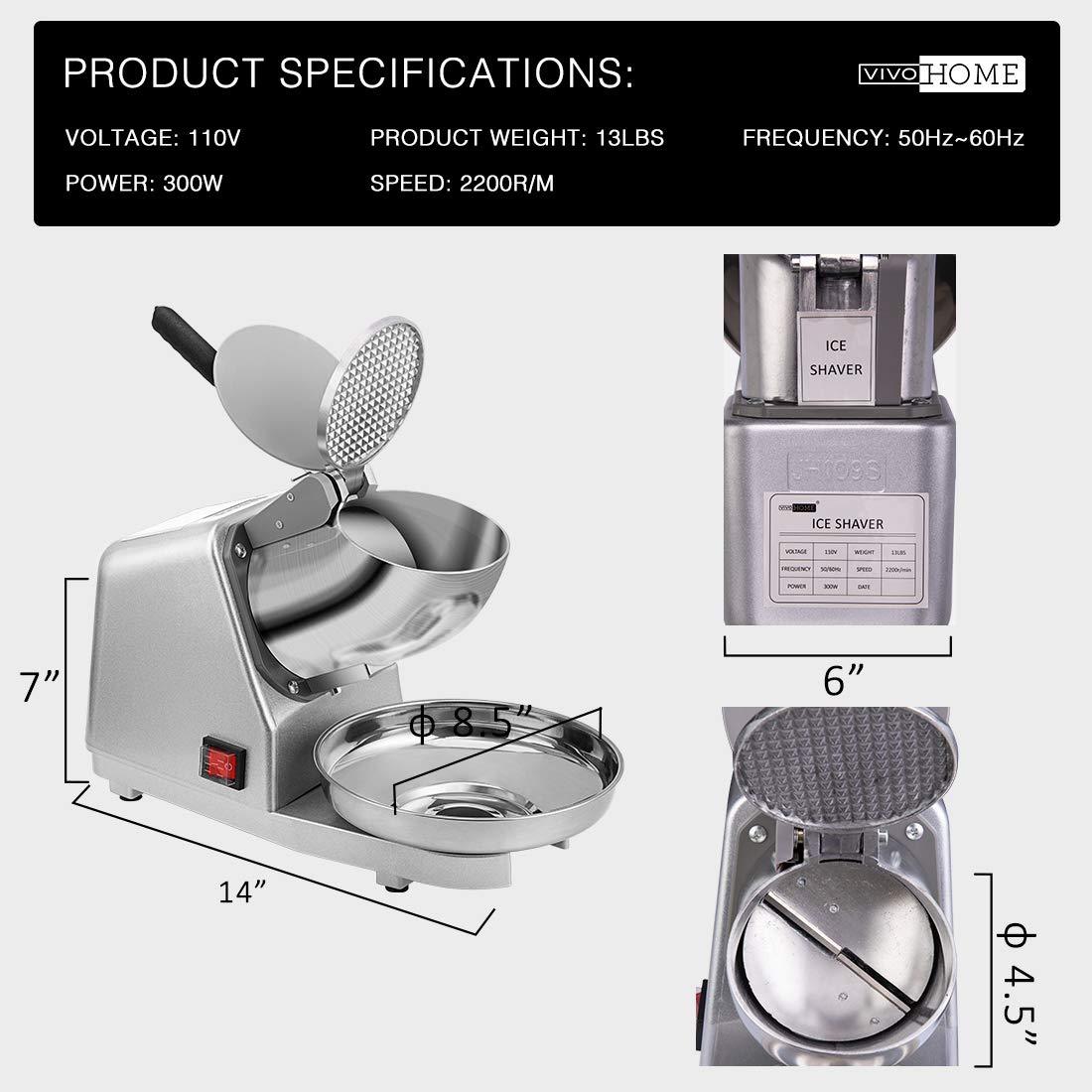 VIVOHOME Électrique Ice Shaver Snow Cone Maker Machine Silver 143lbs/hr pour usage domestique et commercial