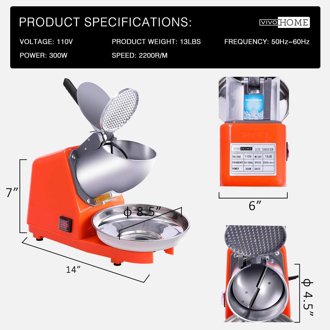 VIVOHOME Électrique Ice Shaver Snow Cone Maker Machine Silver 143lbs/hr pour usage domestique et commercial