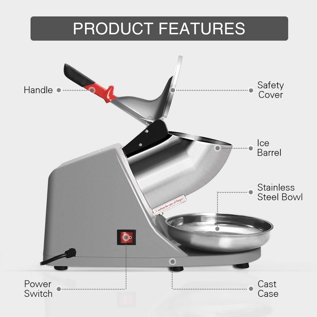 VIVOHOME Électrique Ice Shaver Snow Cone Maker Machine Silver 143lbs/hr pour usage domestique et commercial