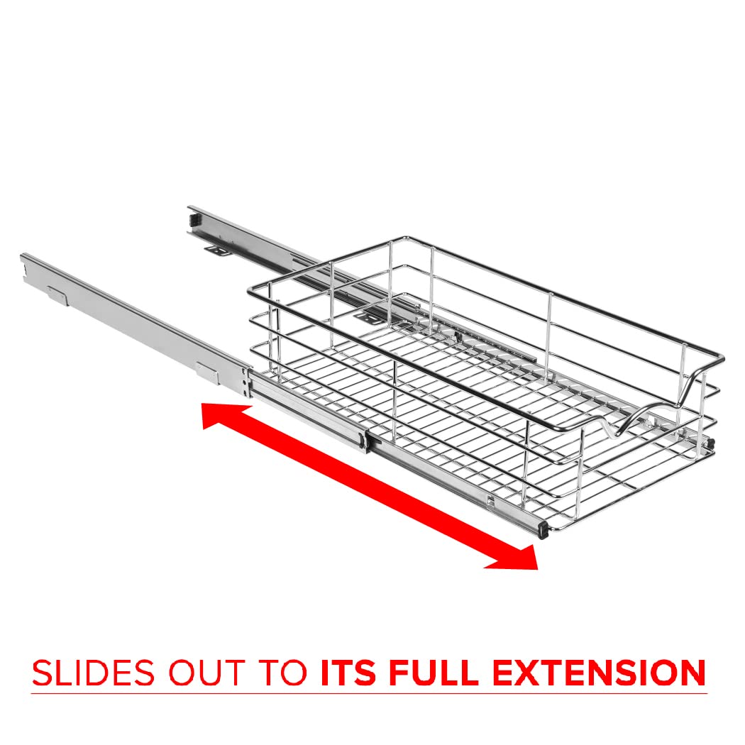 Cabinet Pull Out Shelves – 5”High Slide Out Cabinet Organizer Basket – Heavy Gauge Metal Wire - Pull Out Drawer For Kitchen Cabinets – 5 year Limited Warranty.