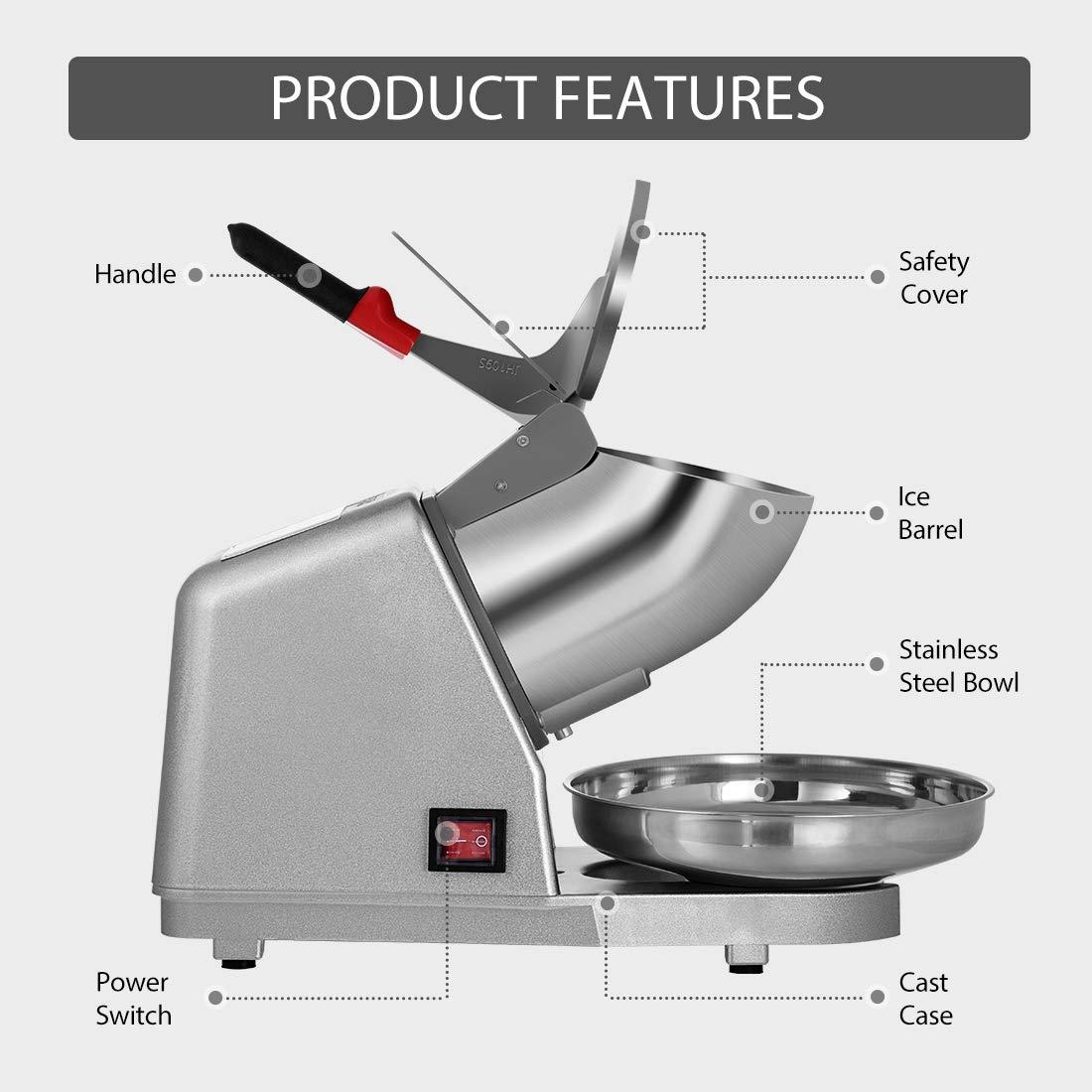 VIVOHOME Électrique Ice Shaver Snow Cone Maker Machine Silver 143lbs/hr pour usage domestique et commercial