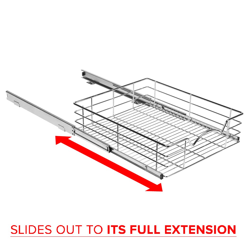 Cabinet Pull Out Shelves – 5”High Slide Out Cabinet Organizer Basket – Heavy Gauge Metal Wire - Pull Out Drawer For Kitchen Cabinets – 5 year Limited Warranty.