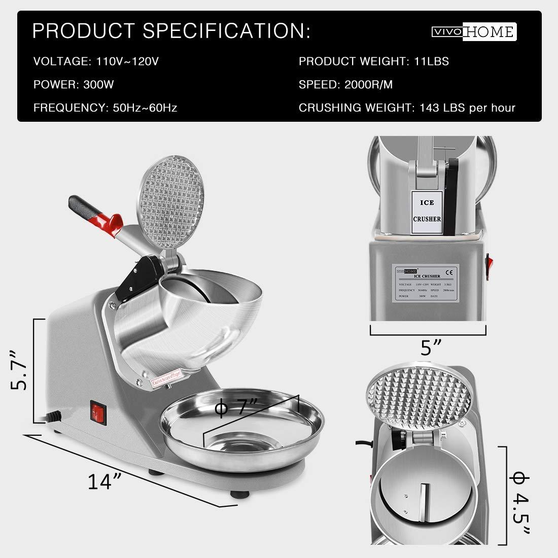 VIVOHOME Électrique Ice Shaver Snow Cone Maker Machine Silver 143lbs/hr pour usage domestique et commercial