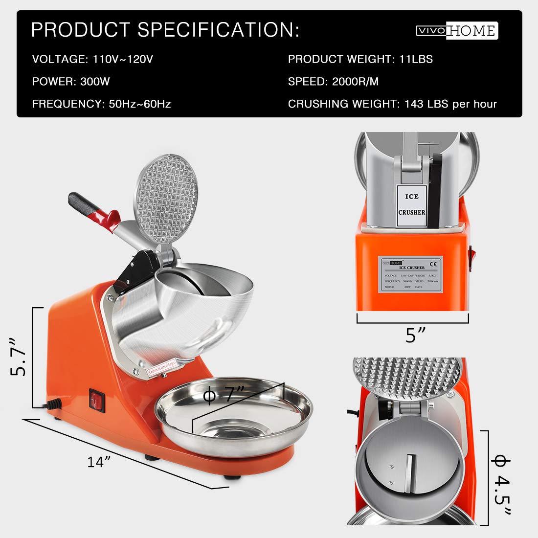VIVOHOME Électrique Ice Shaver Snow Cone Maker Machine Silver 143lbs/hr pour usage domestique et commercial