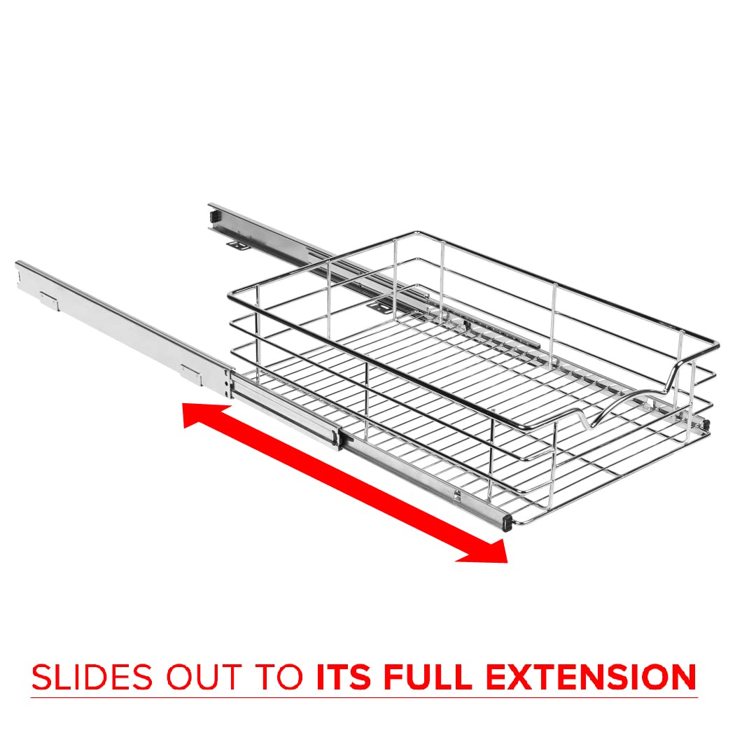 Cabinet Pull Out Shelves – 5”High Slide Out Cabinet Organizer Basket – Heavy Gauge Metal Wire - Pull Out Drawer For Kitchen Cabinets – 5 year Limited Warranty.