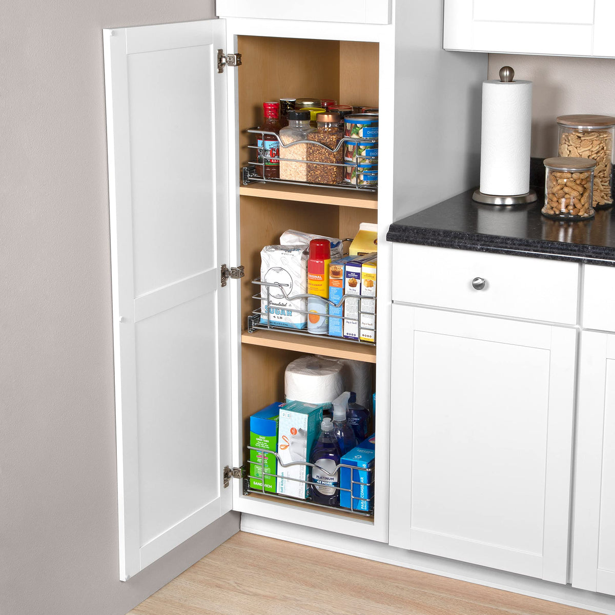 Cabinet Pull Out Shelves – 5”High Slide Out Cabinet Organizer Basket – Heavy Gauge Metal Wire - Pull Out Drawer For Kitchen Cabinets – 5 year Limited Warranty.