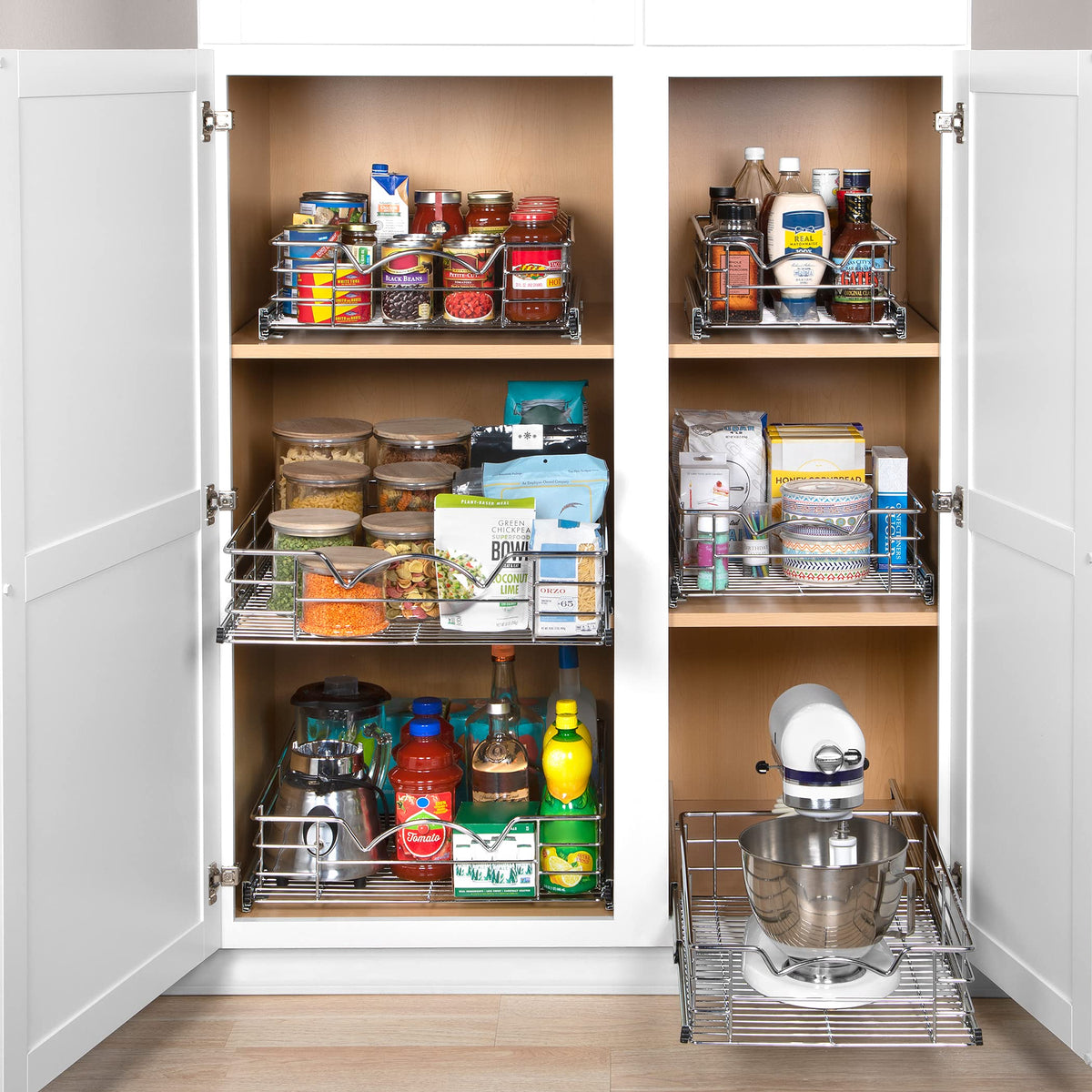 Cabinet Pull Out Shelves – 5”High Slide Out Cabinet Organizer Basket – Heavy Gauge Metal Wire - Pull Out Drawer For Kitchen Cabinets – 5 year Limited Warranty.