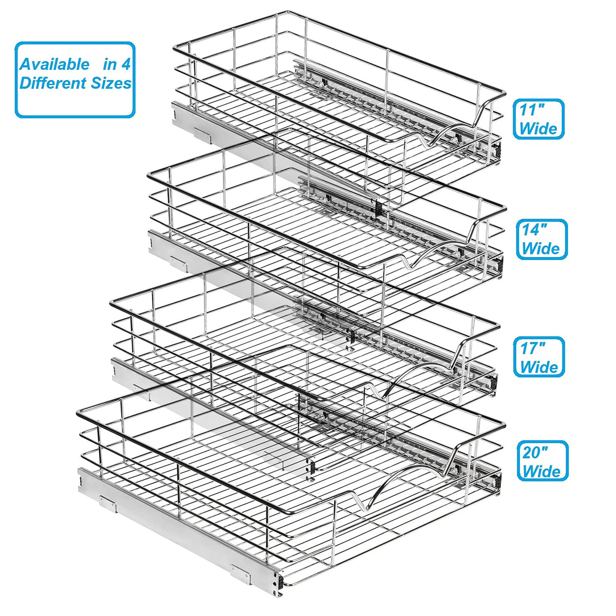 Cabinet Pull Out Shelves – 5”High Slide Out Cabinet Organizer Basket – Heavy Gauge Metal Wire - Pull Out Drawer For Kitchen Cabinets – 5 year Limited Warranty.