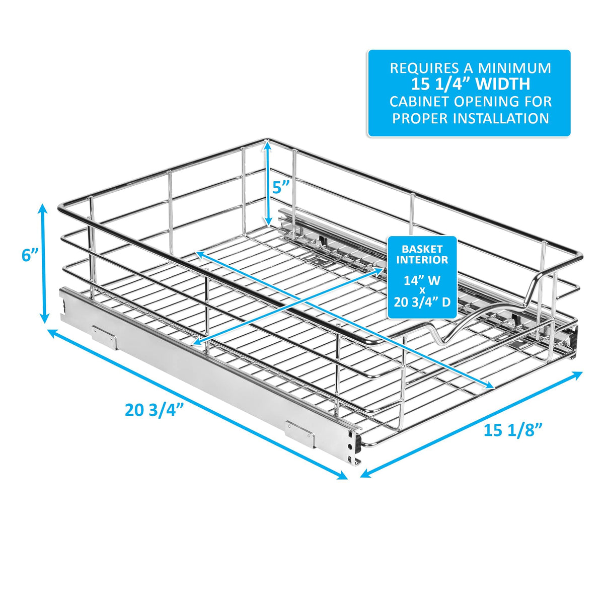 Cabinet Pull Out Shelves – 5”High Slide Out Cabinet Organizer Basket – Heavy Gauge Metal Wire - Pull Out Drawer For Kitchen Cabinets – 5 year Limited Warranty.