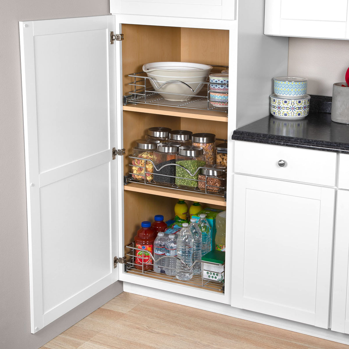 Cabinet Pull Out Shelves – 5”High Slide Out Cabinet Organizer Basket – Heavy Gauge Metal Wire - Pull Out Drawer For Kitchen Cabinets – 5 year Limited Warranty.