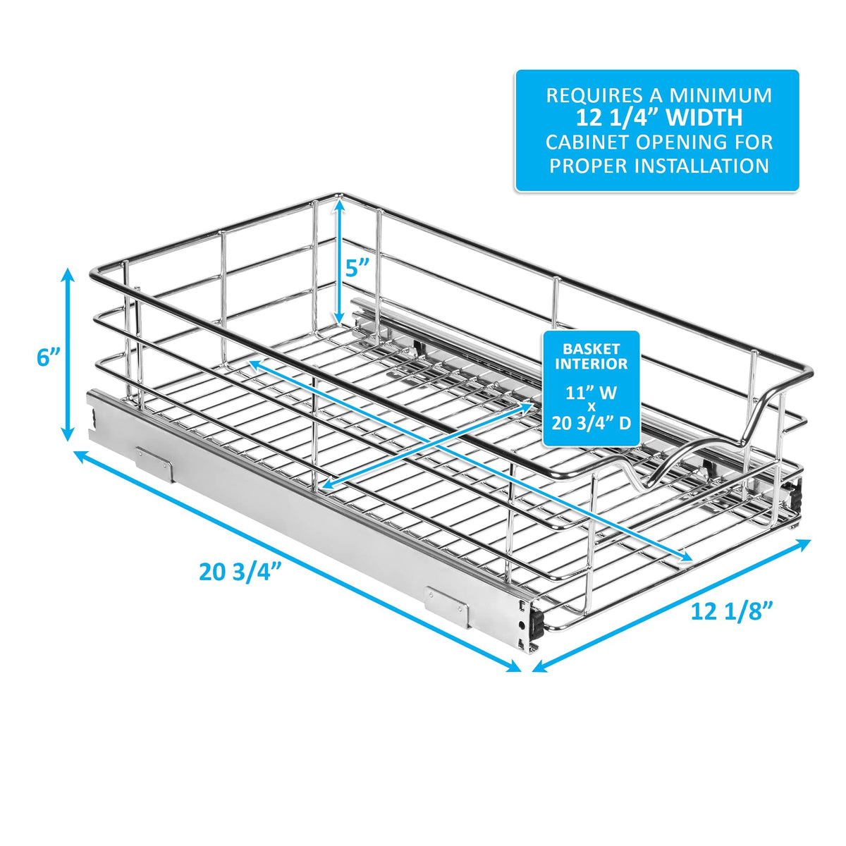 Cabinet Pull Out Shelves – 5”High Slide Out Cabinet Organizer Basket – Heavy Gauge Metal Wire - Pull Out Drawer For Kitchen Cabinets – 5 year Limited Warranty.