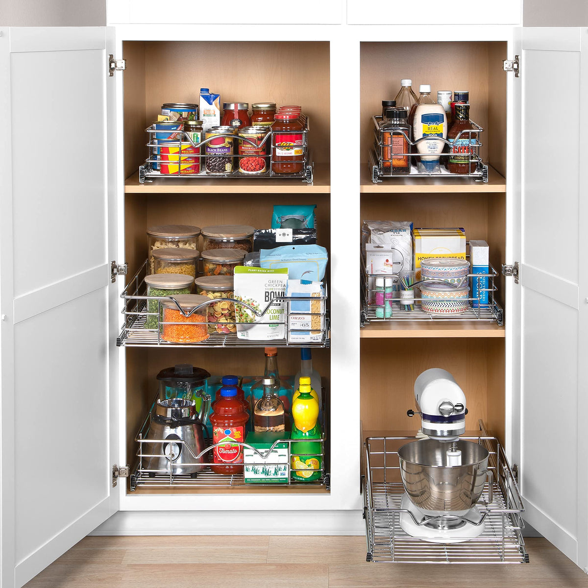 Cabinet Pull Out Shelves – 5”High Slide Out Cabinet Organizer Basket – Heavy Gauge Metal Wire - Pull Out Drawer For Kitchen Cabinets – 5 year Limited Warranty.