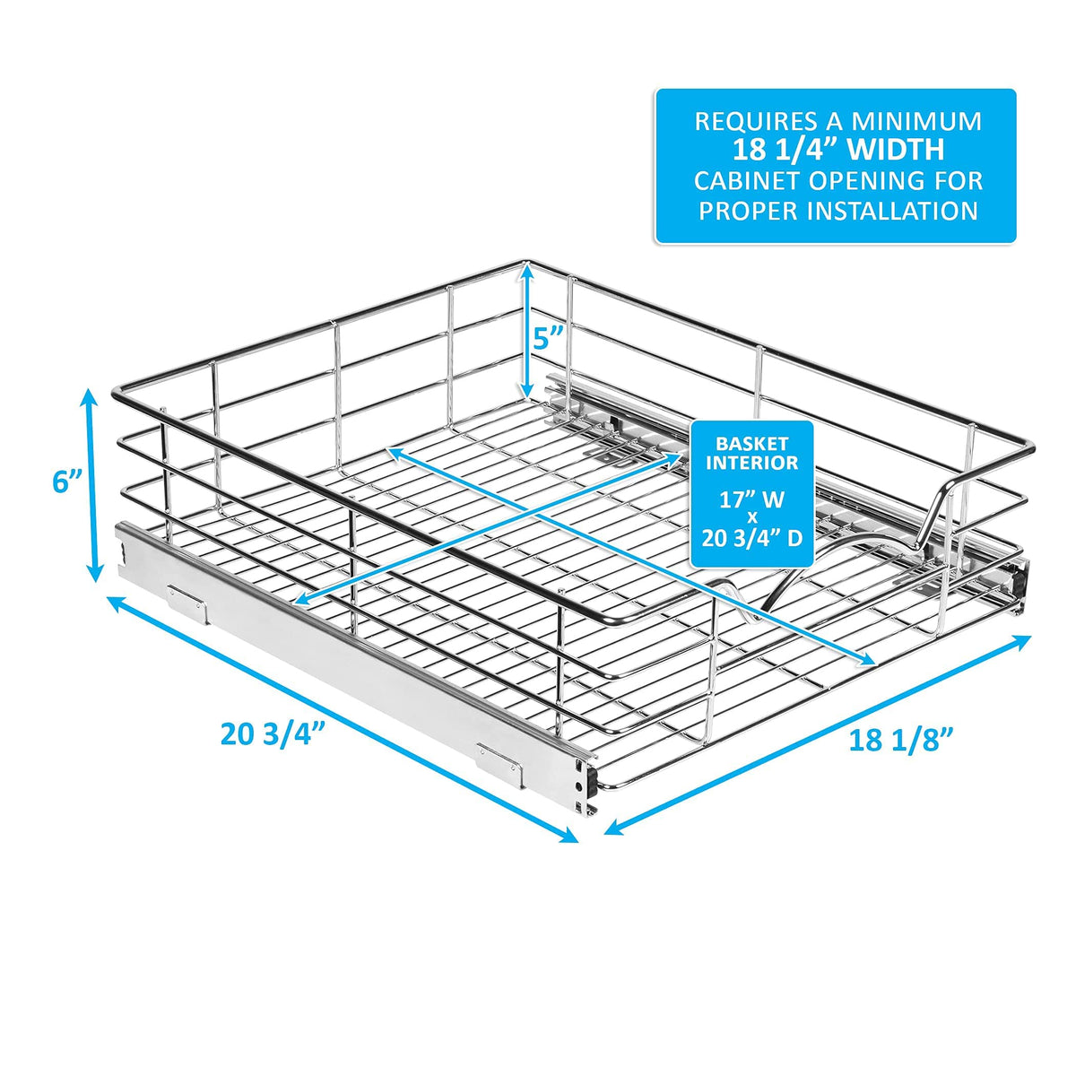Cabinet Pull Out Shelves – 5”High Slide Out Cabinet Organizer Basket – Heavy Gauge Metal Wire - Pull Out Drawer For Kitchen Cabinets – 5 year Limited Warranty.