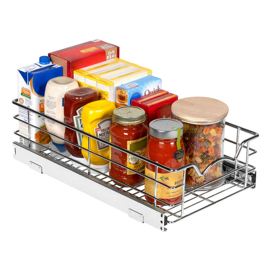 Cabinet Pull Out Shelves – 5”High Slide Out Cabinet Organizer Basket – Heavy Gauge Metal Wire - Pull Out Drawer For Kitchen Cabinets – 5 year Limited Warranty.
