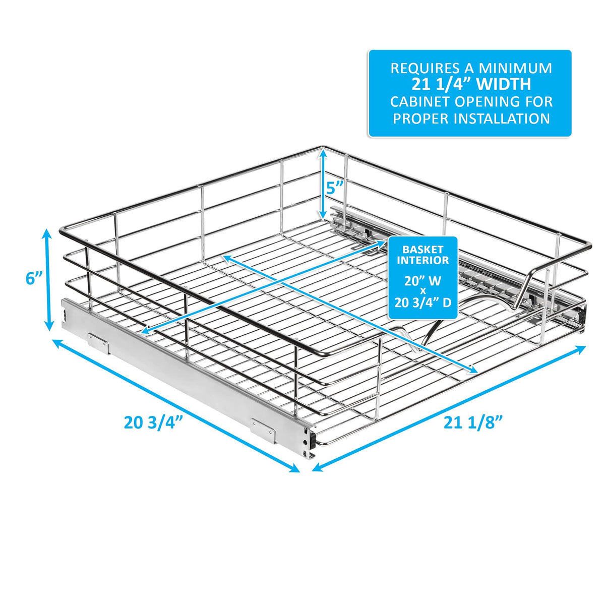 Cabinet Pull Out Shelves – 5”High Slide Out Cabinet Organizer Basket – Heavy Gauge Metal Wire - Pull Out Drawer For Kitchen Cabinets – 5 year Limited Warranty.