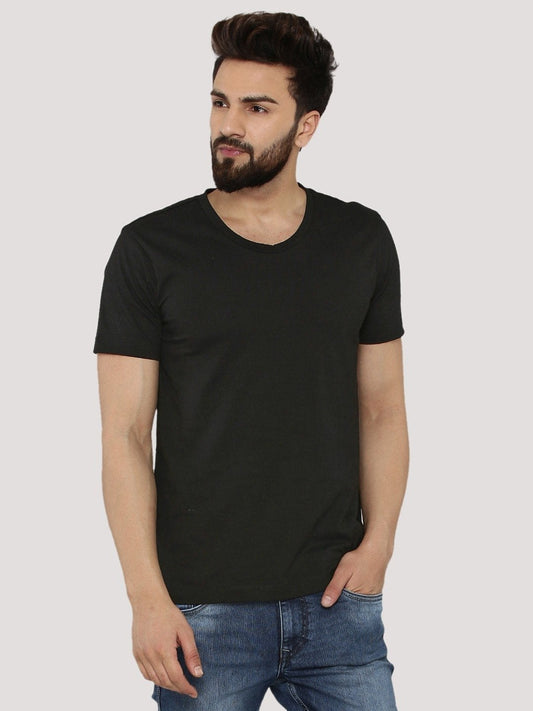 Men Round Neck Short Sleeve Black T-Shirt