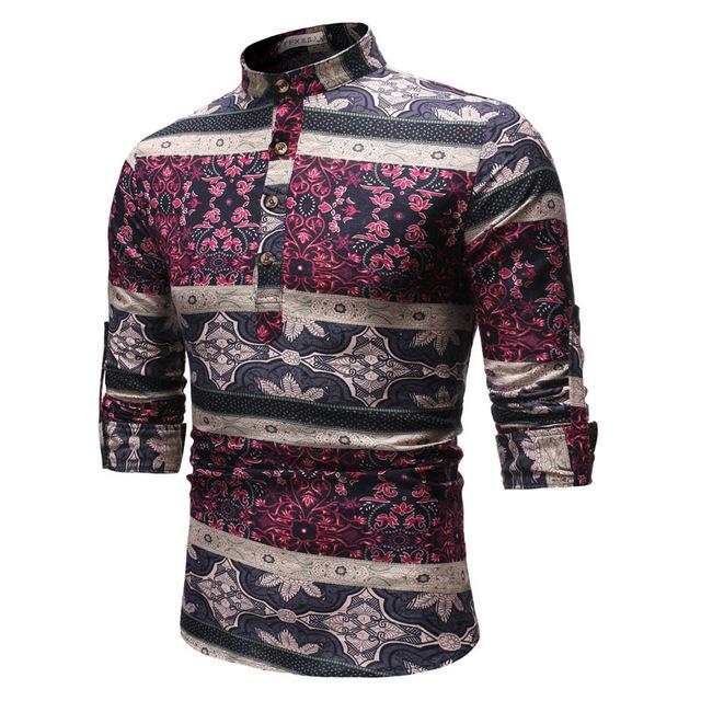 Chemise imprimée automne jeunesse de style national pour hommes