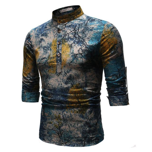 Chemise imprimée automne jeunesse de style national pour hommes