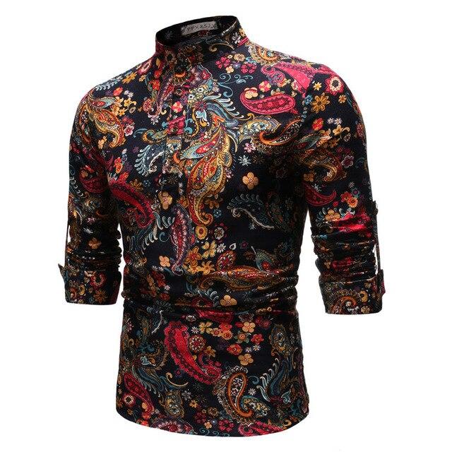Chemise imprimée automne jeunesse de style national pour hommes